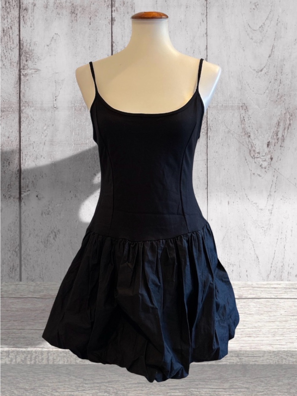 Haute Monde Black Bubble Hem Camisole Mini Dress Size L
